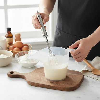 Homme mélangeant ingrédient dans Pichet verseur sur plan cuisine
