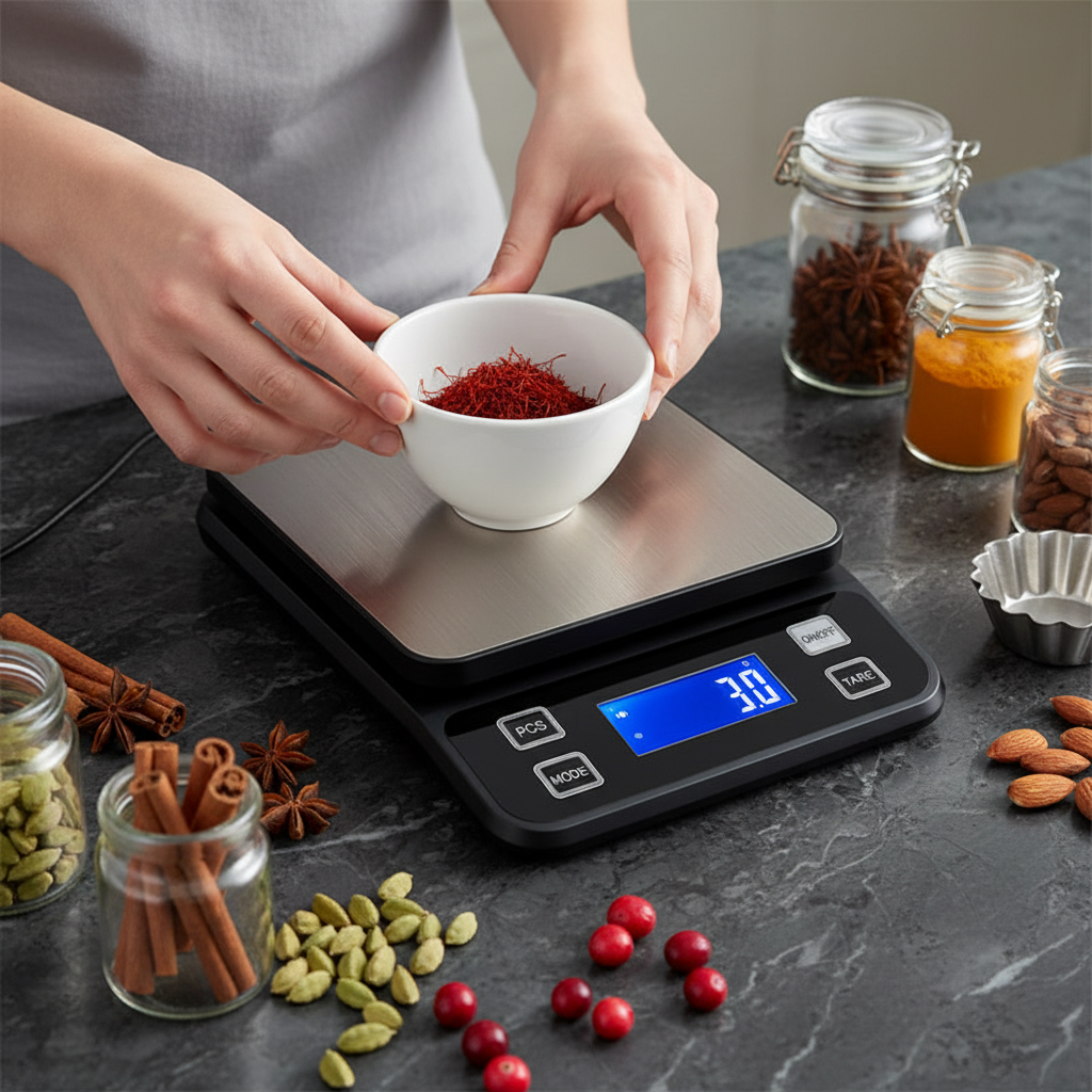 Pesée safran avec Balance patisserie professionnelle