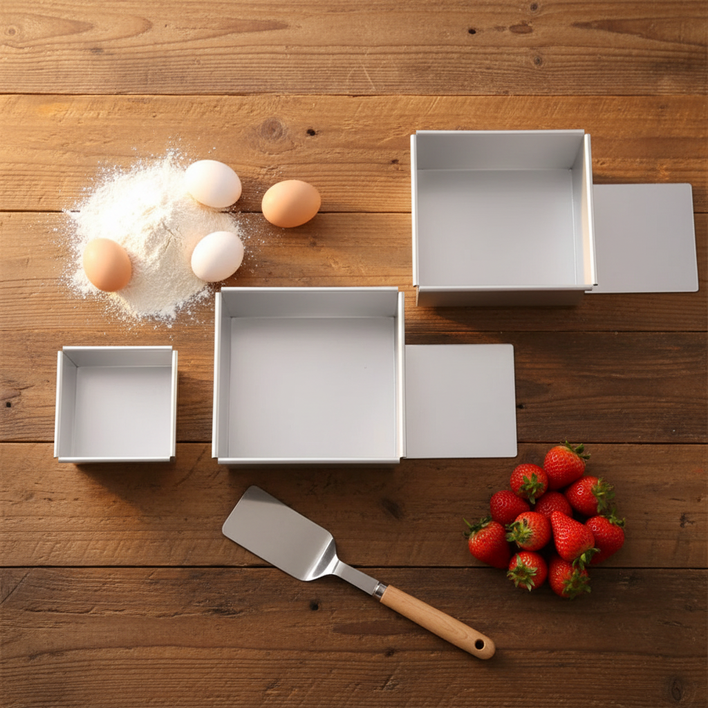 3 Moule à gateau carré sur table bois