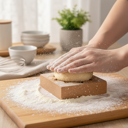 Pressage pâte biscuit dans Emporte piece original dans cuisine