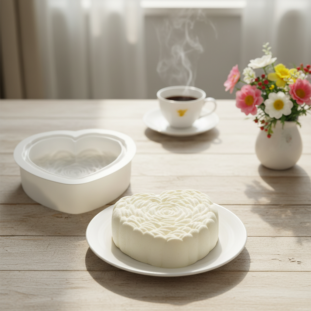 Moule Entremets et entremet blanc sur table décoré