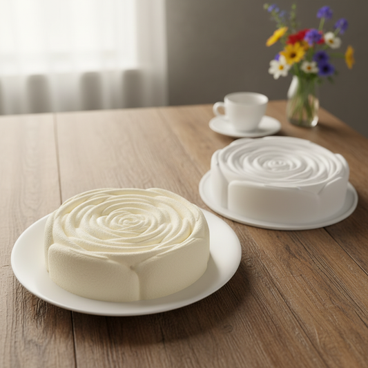 Moule Entremets et entremet blanc sur table