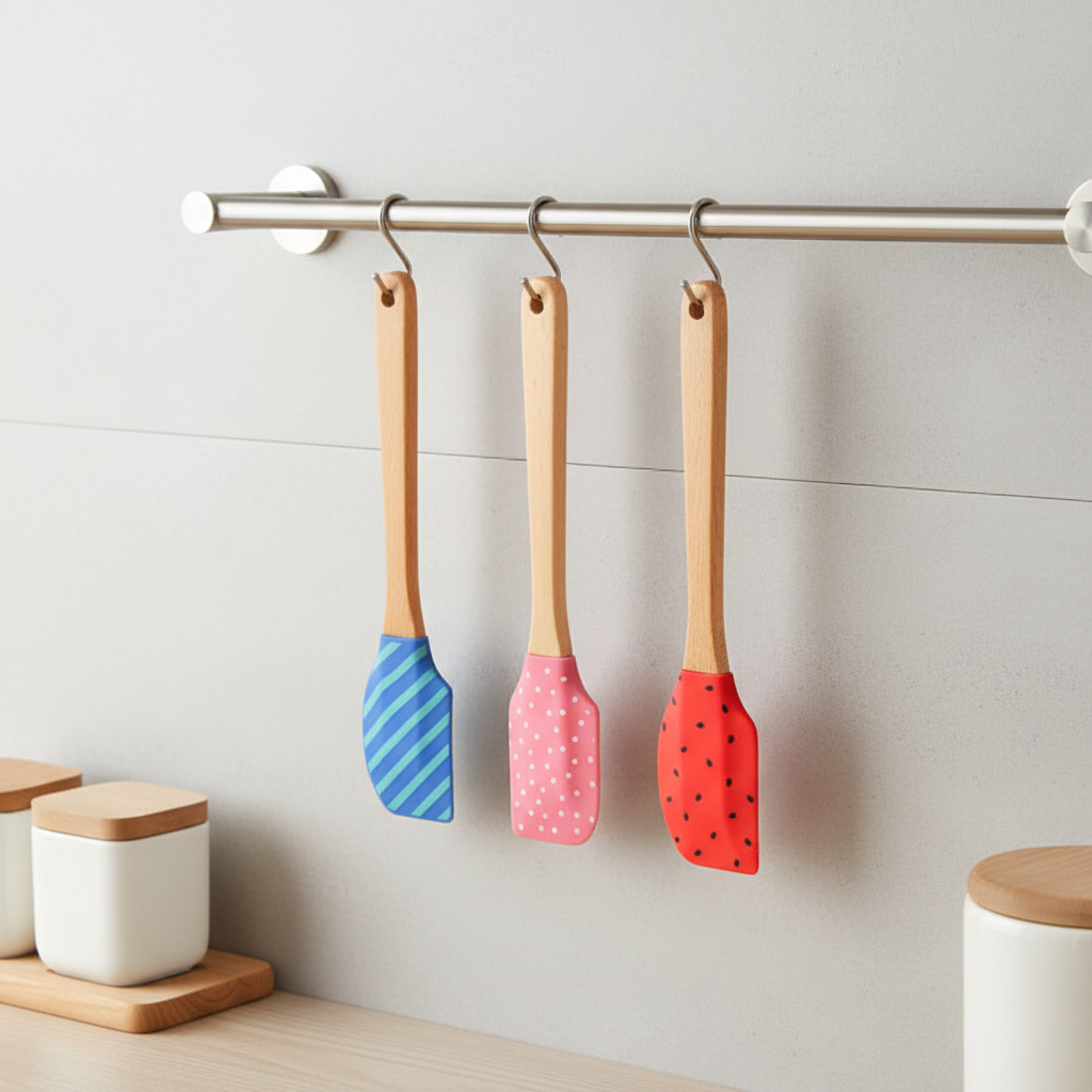 Set 3 Spatule patisserie suspendu contre mur cuisine