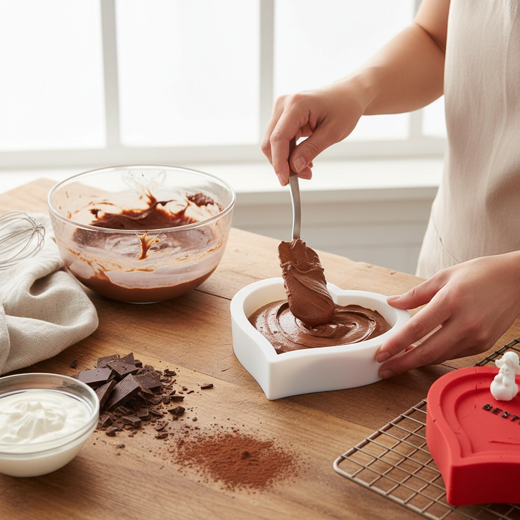 Remplissage pâte chocolat du moule à entremets 