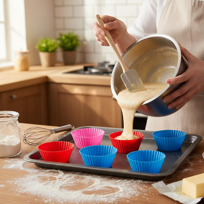 Remplissage pâte cupcake dans Moule cupcake silicone
