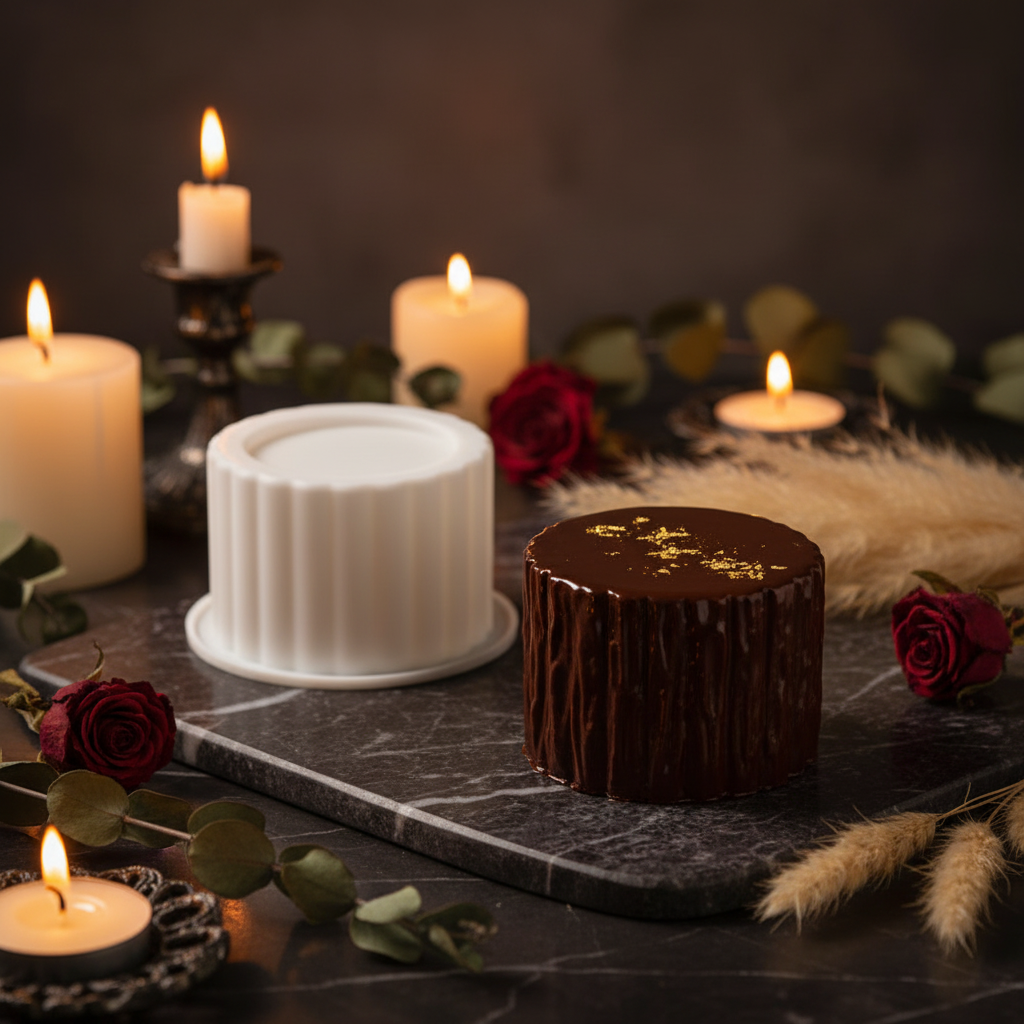 Moule à bento cake et cake chocolat sur table marbre 