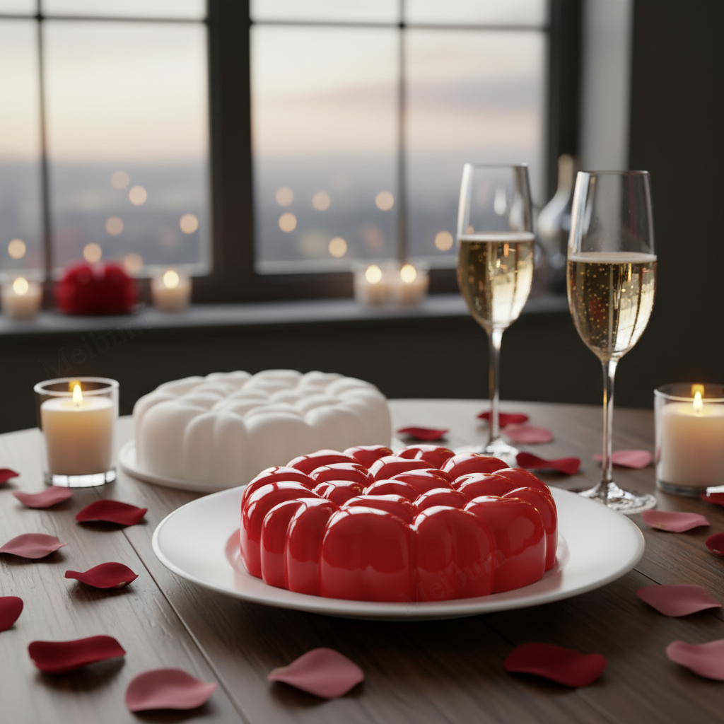 Moule a entremet et entremet sur table romantique