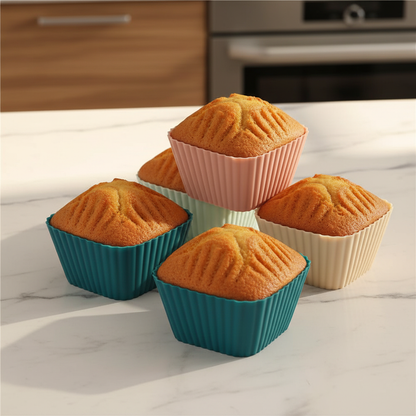 Moule silicone pour cupcake empilé sur table