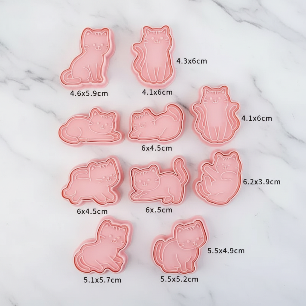 Set 8 Emporte piece pour patisserie chats rose disposés