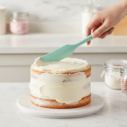 Spatule verte étalant de la crème