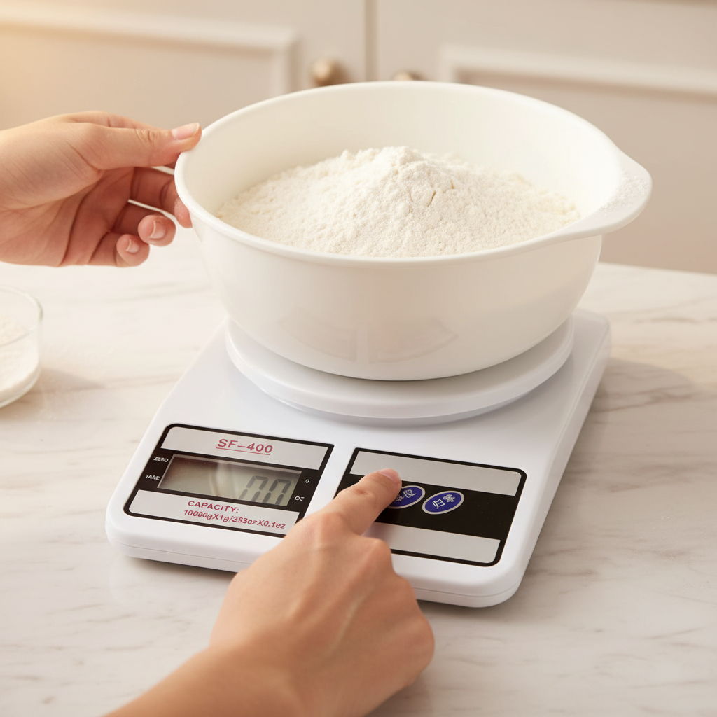 Pesée farine avec Balance de patisserie