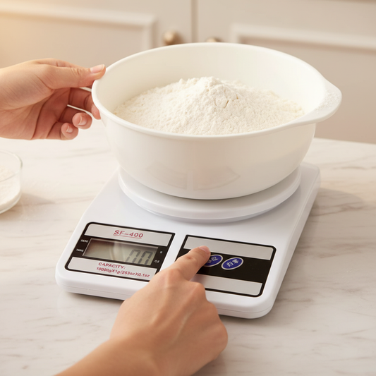 Pesée farine avec Balance de patisserie
