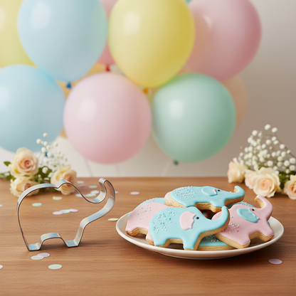 Table baby shower avec Emporte piece patisserie éléphant