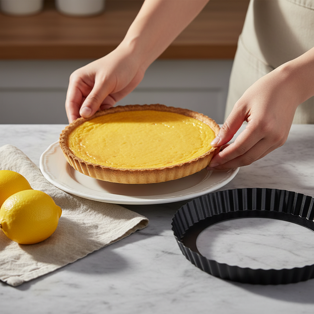 Tarte citron et Moule à tarte professionnel sur plan cuisine