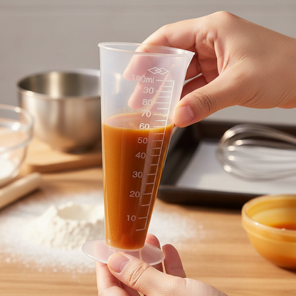 Mains tenant Tasses à mesurer avec caramel dans cuisine