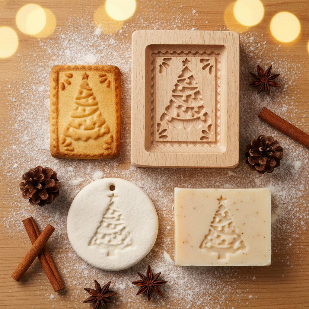 Emporte piece biscuit noel sur table avec biscuit et savon