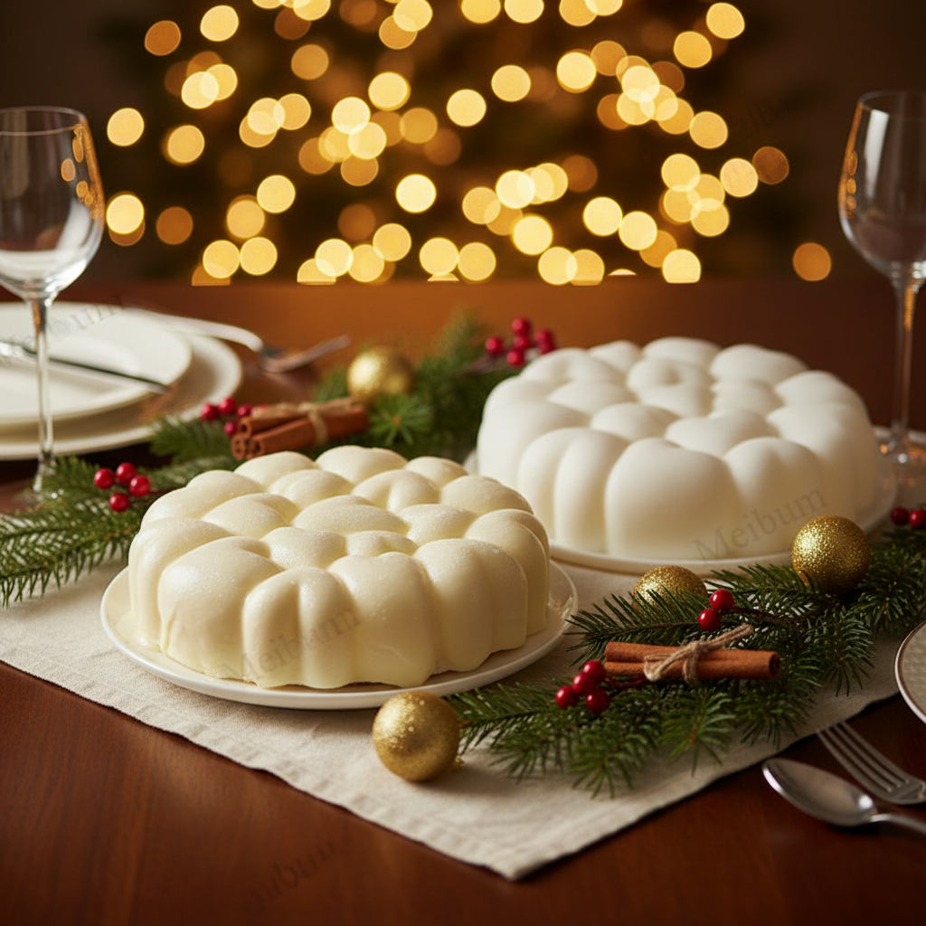 Moule a entremet et entremet gout vanille sur table décoré