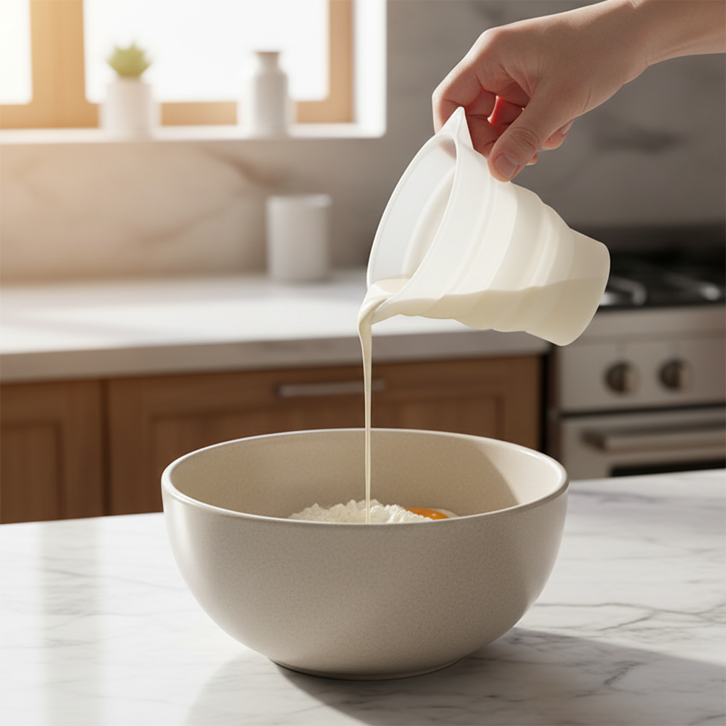 Versement crème dans bol avec Verre mesureur 250ml 