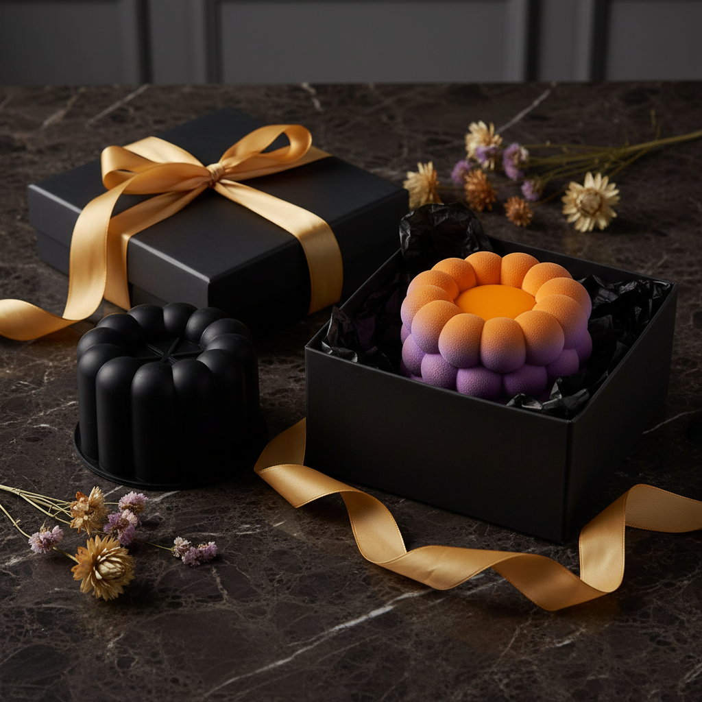 Moules bento cake noir et bento cake dans boite cadeau