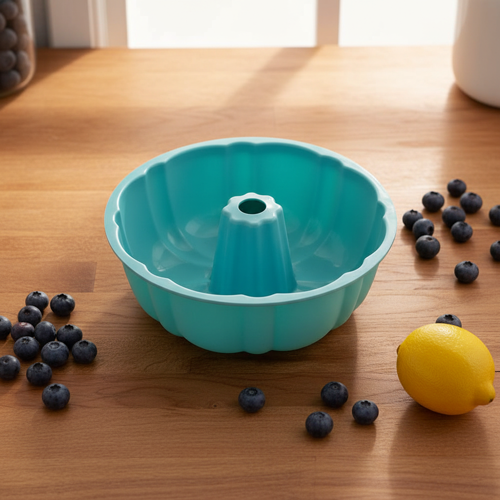 Moule à Kouglof bleu turquoise sur table bois