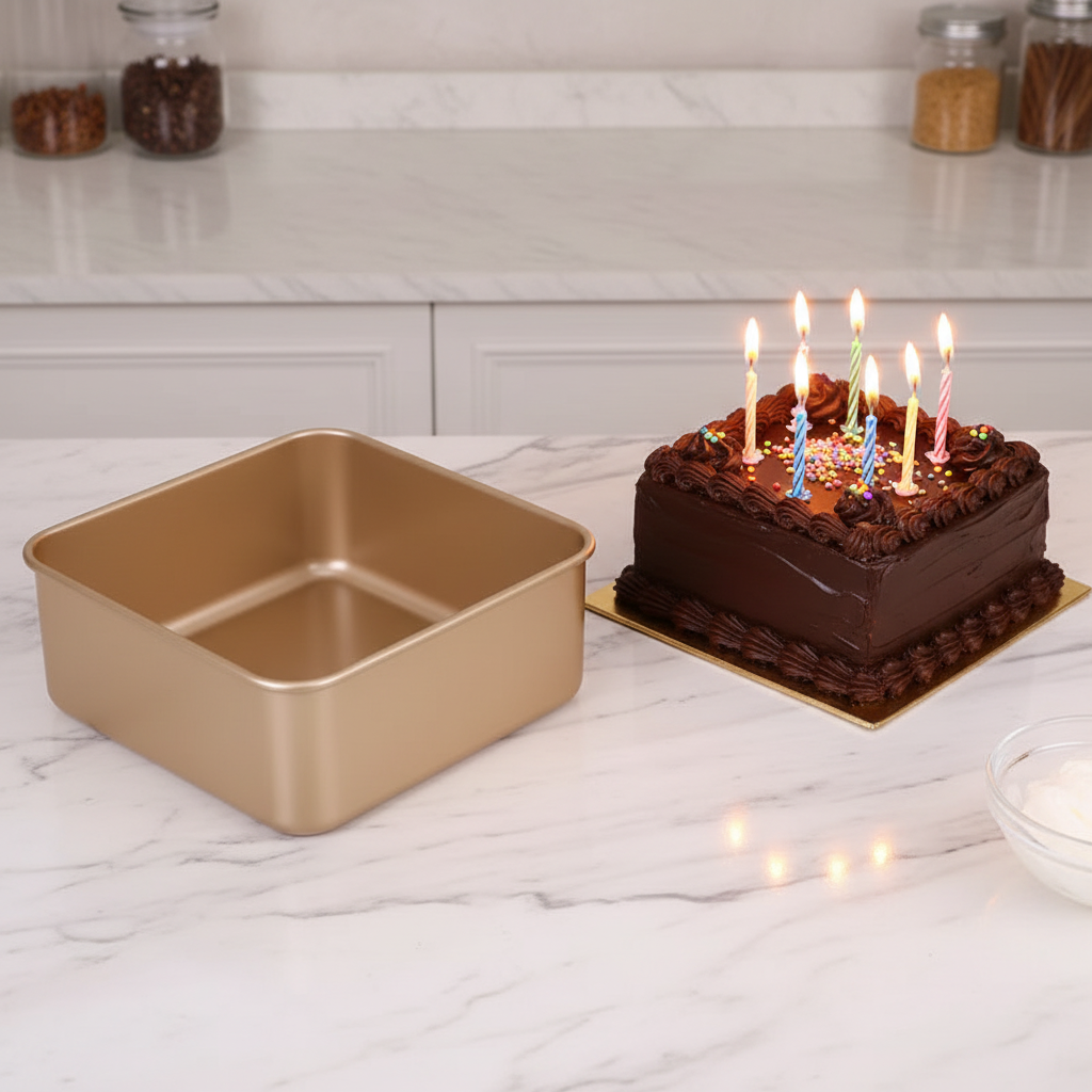 Moule a gateau carré avec gâteau chocolat anniversaire 