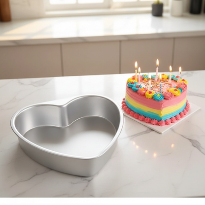 Moule gateau coeur et cake sur table cuisine en marbre 