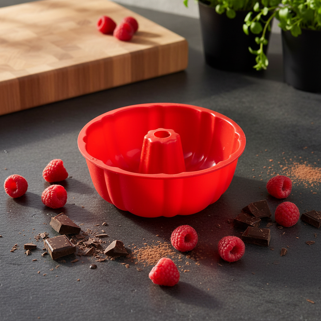 Moule à Kouglof rouge sur table noir