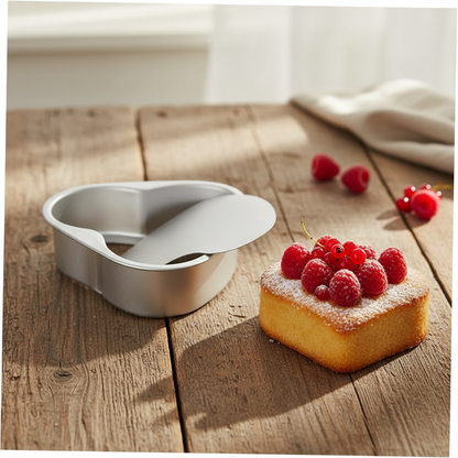 Moule a gateau coeur avec cake sur table bois 