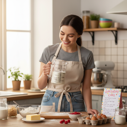 Femme tenant Verre doseur en verre pour préparation pâtissière 