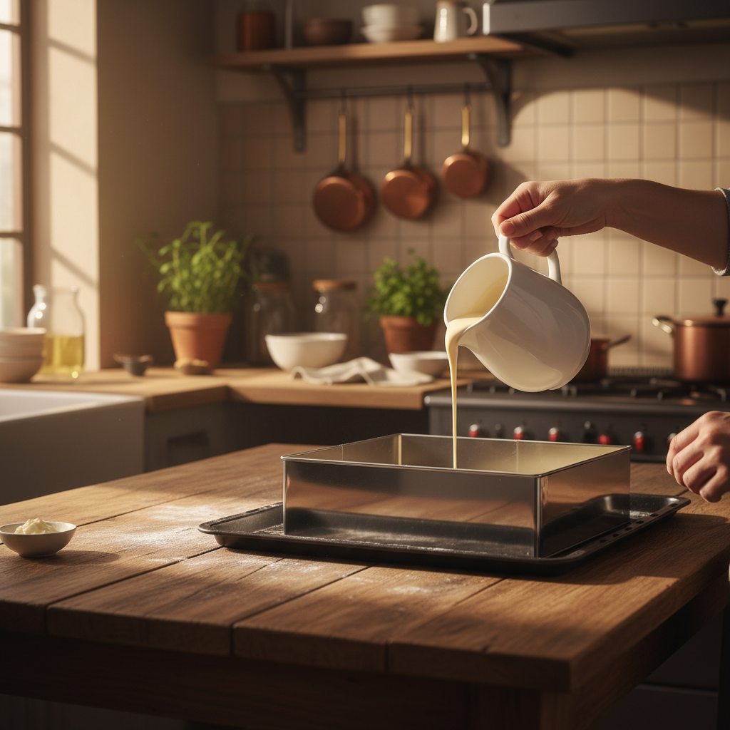 Versement pâte dans Moule rectangulaire gateau Flexiframe™
