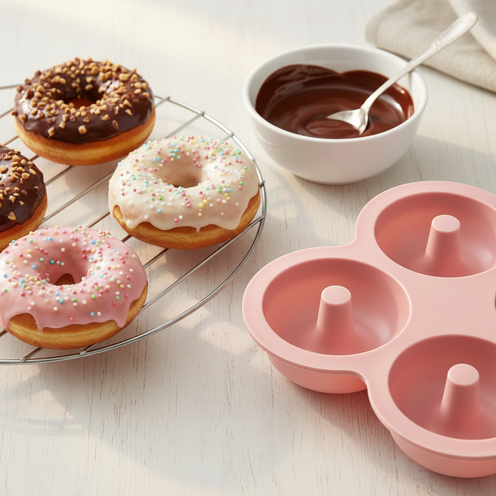 Moule à Donuts avec donut sur table cuisine 